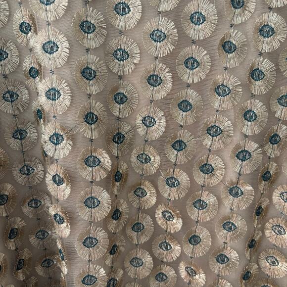 NWT Calvin Klein Embroidered Mesh Top Gold and Peacock Blue Bell Sleeves Size M - Picture 6 of 8